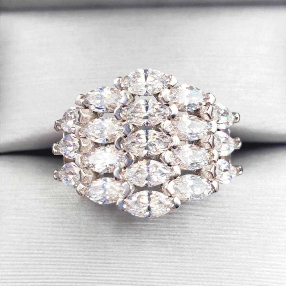 4 Carat Horizontal Marquise Diamond Simulants Rhodium - 925 Sterling Silver Ring